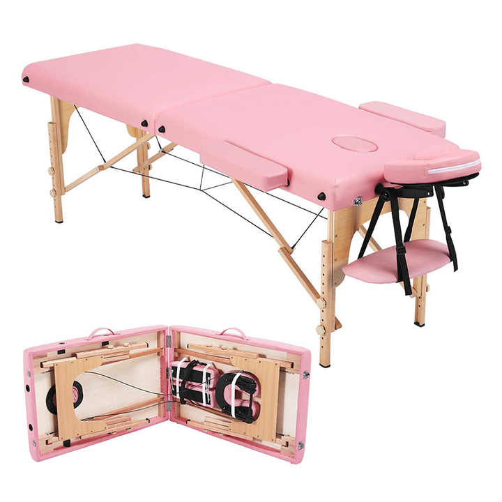 Camillas De Masajes Lit de Massage Beauty Salon Bed Portable 2 Section Folding Pink Massage Bed